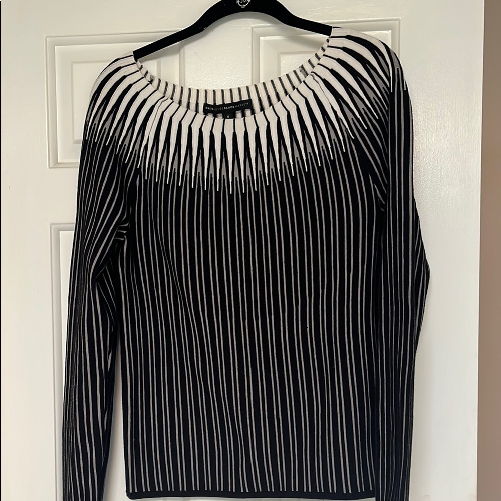 White House Black Market Black & White Scoop Neck Striped Sweater